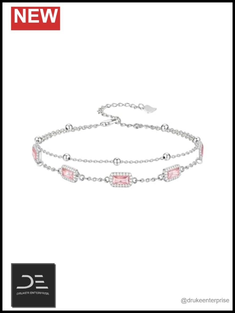 Sterling Silver Double Layer Birthstone Bracelet - 12 Months Charm - 7"+2"